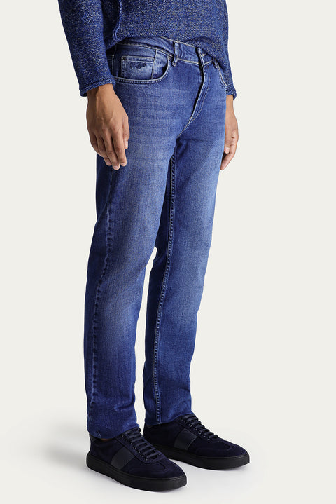 Orta Lacivert Super Slim Fit Eksra Dar Kesim Likralı Denim Pantolon
