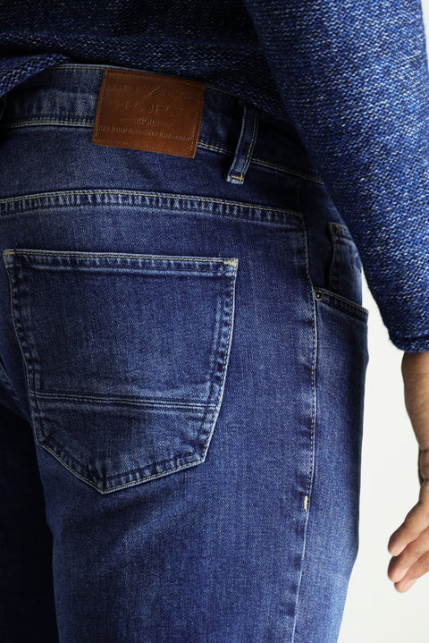 Orta Lacivert Super Slim Fit Eksra Dar Kesim Likralı Denim Pantolon