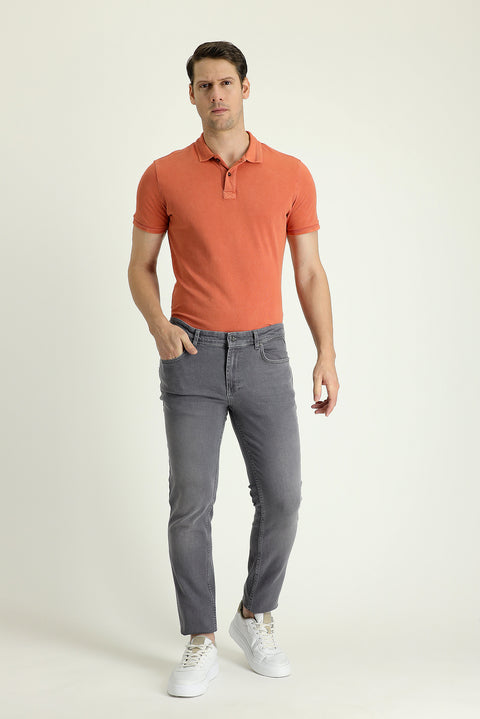 Orta Gri Super Slim Fit Eksra Dar Kesim Likralı Denim Pantolon