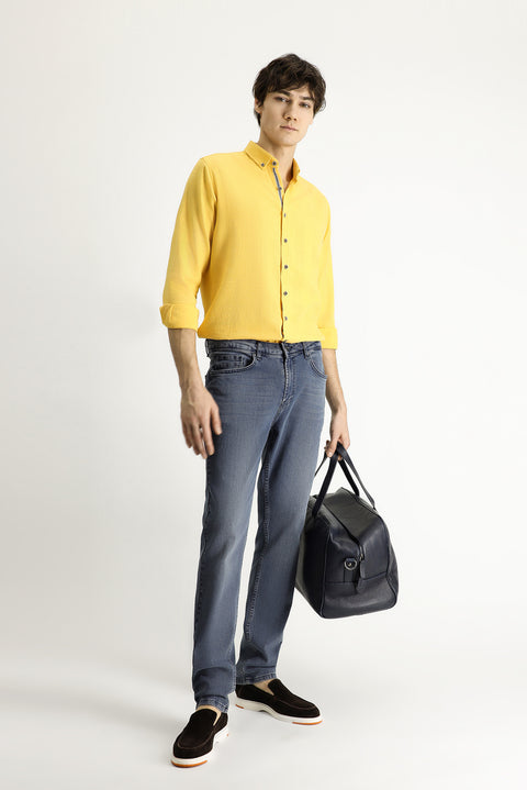 Orta Lacivert Super Slim Fit Eksra Dar Kesim Likralı Denim Pantolon