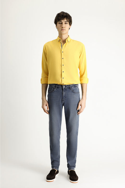 Orta Lacivert Super Slim Fit Eksra Dar Kesim Likralı Denim Pantolon