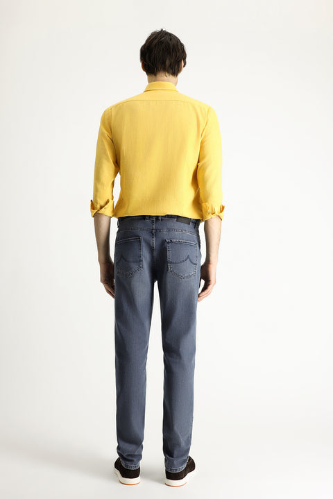 Orta Lacivert Super Slim Fit Eksra Dar Kesim Likralı Denim Pantolon