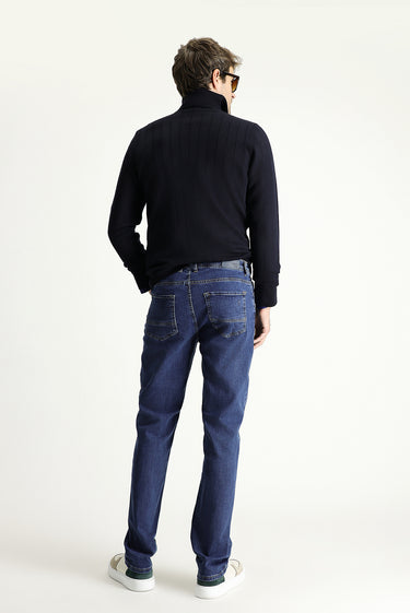 Koyu Mavi  Regular Fit Likralı Denim Pantolon