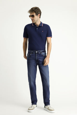 Koyu İndigo Regular Fit Standart Kesim Likralı Denim Pantolon