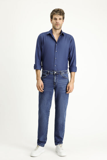 Orta Lacivert Regular Fit Likralı Denim Pantolon
