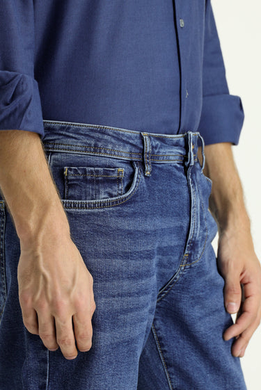 Orta Lacivert Regular Fit Likralı Denim Pantolon