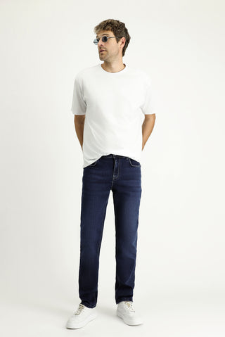 Orta Lacivert Regular Fit Standart Kesim Likralı Denim Pantolon