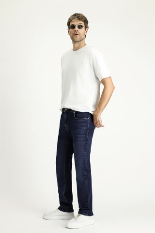 Orta Lacivert Regular Fit Standart Kesim Likralı Denim Pantolon
