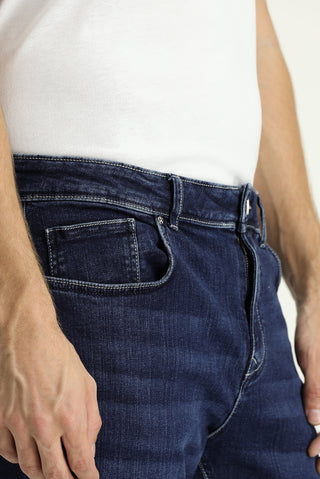 Orta Lacivert Regular Fit Standart Kesim Likralı Denim Pantolon
