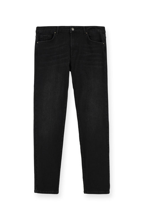 Siyah Regular Fit Standart Kesim Likralı Denim Pantolon