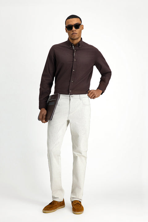 Ekru Slim Fit Dar Kesim Likralı Denim Pantolon