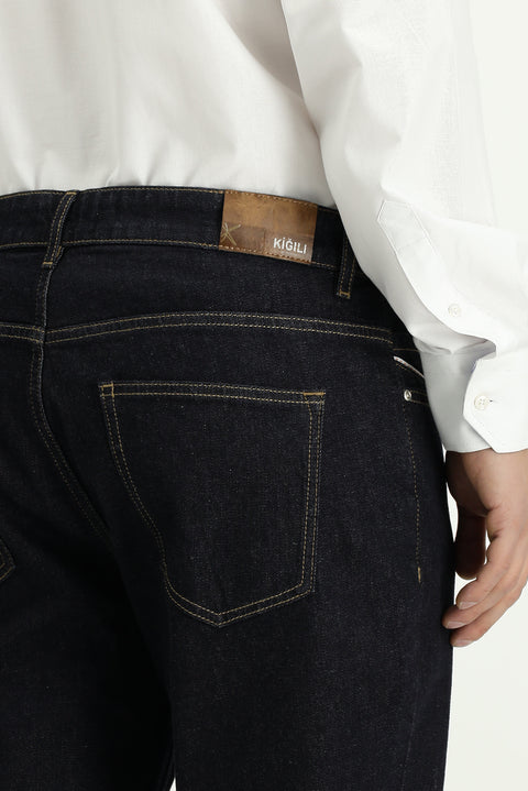 Koyu Lacivert Regular Fit Standart Kesim Likralı Denim Pantolon