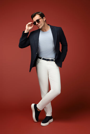 Beyaz Regular Fit Likralı Denim Pantolon