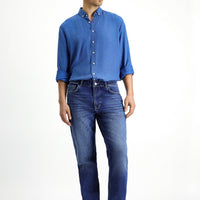 Dark Blue Regular Fit Standard Cut Lycra Denim Jeans