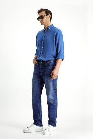 Koyu Mavi Regular Fit Standart Kesim Likralı Denim Pantolon