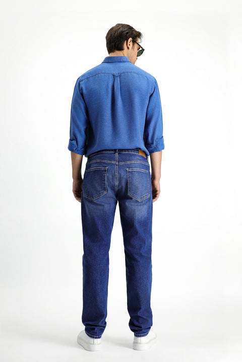 Dark Blue Regular Fit Standard Cut Lycra Denim Jeans