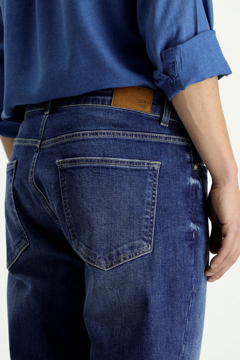 Dark Blue Regular Fit Standard Cut Lycra Denim Jeans