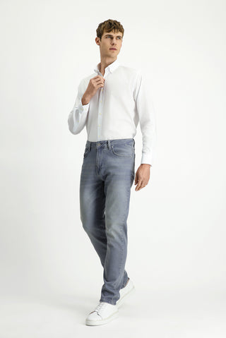 Orta Gri Regular Fit Standart Kesim Likralı Denim Pantolon