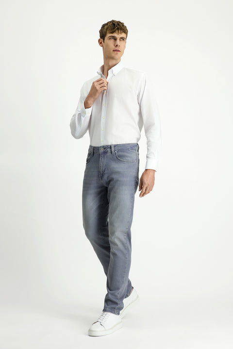Orta Gri Regular Fit Standart Kesim Likralı Denim Pantolon