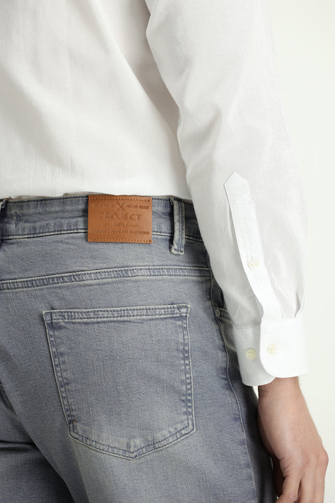 Orta Gri Regular Fit Standart Kesim Likralı Denim Pantolon