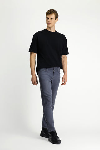 Orta Gri Slim Fit Dar Kesim Likralı Beş Cep Denim Pantolon