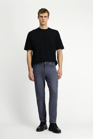 Orta Gri Slim Fit Dar Kesim Likralı Denim Pantolon