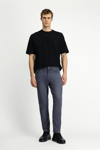 Orta Gri Slim Fit Dar Kesim Likralı Beş Cep Denim Pantolon