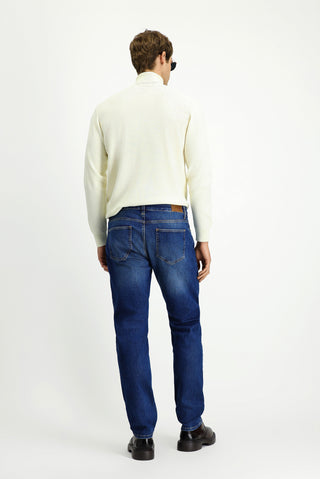 Koyu İndigo Slim Fit Dar Kesim Likralı Beş Cep Denim Pantolon