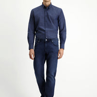 Koyu Mavi Regular Fit Likralı Denim Pantolon