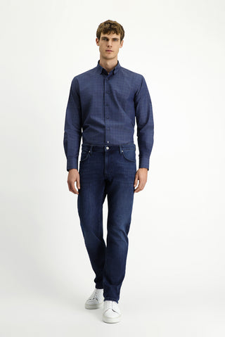 Koyu Mavi Regular Fit Standart Kesim Likralı Denim Pantolon