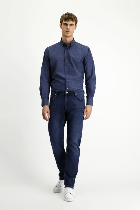 Koyu Mavi Regular Fit Standart Kesim Likralı Denim Pantolon
