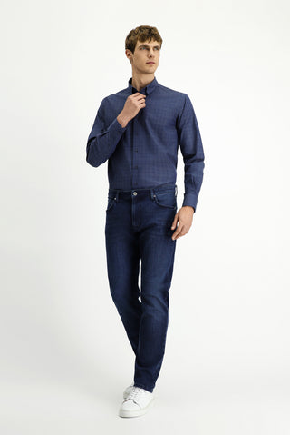 Koyu Mavi Regular Fit Standart Kesim Likralı Denim Pantolon