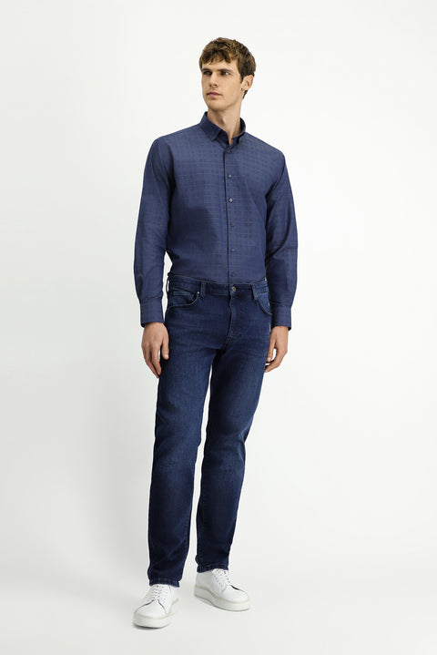 Koyu Mavi Regular Fit Standart Kesim Likralı Denim Pantolon