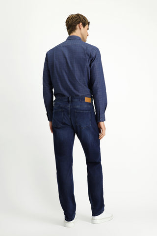 Koyu Mavi Regular Fit Standart Kesim Likralı Denim Pantolon