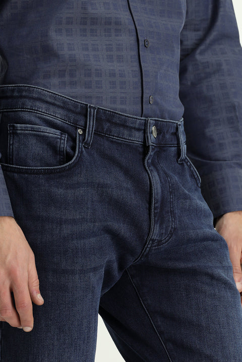 Koyu Mavi Regular Fit Standart Kesim Likralı Denim Pantolon