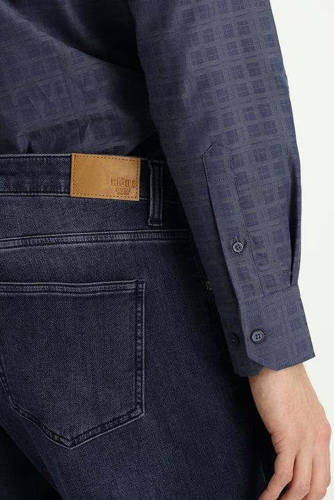 Koyu Mavi Regular Fit Standart Kesim Likralı Denim Pantolon