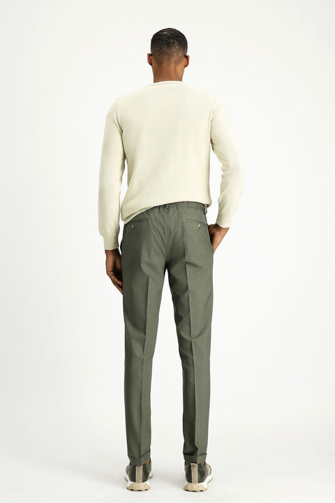 Küf Yeşili 7 Drop Super Slim Fit Eksra Dar Kesim Likralı Beli Lastikli İpli Klasik Kumaş Pantolon