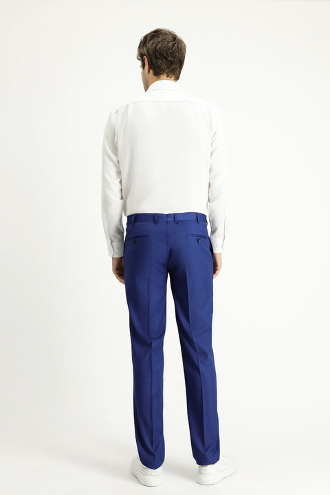 Saks Mavi 7 Drop Slim Fit Dar Kesim Desenli Likralı Klasik Kumaş Pantolon