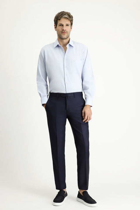 Koyu Lacivert 7 Drop Super Slim Fit Eksra Dar Kesim Desenli Likralı Klasik Kumaş Pantolon