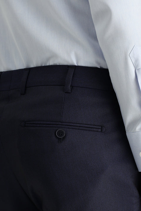 Koyu Lacivert 7 Drop Super Slim Fit Eksra Dar Kesim Desenli Likralı Klasik Kumaş Pantolon
