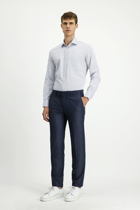 Orta Lacivert 7 Drop Slim Fit Dar Kesim Desenli Likralı Klasik Kumaş Pantolon