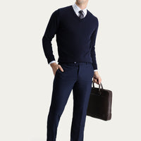 Koyu Lacivert Slim Fit Dar Kesim Klasik Kumaş Pantolon