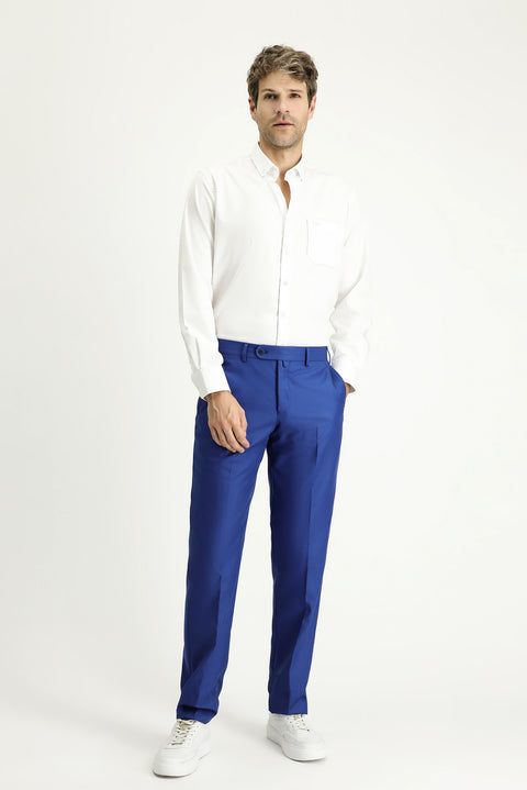 Koyu Mavi 6 Drop Regular Fit Standart Kesim Likralı Klasik Kumaş Pantolon