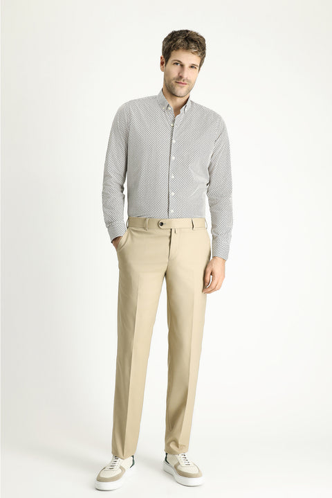 Koyu Bej 7 Drop Slim Fit Dar Kesim Likralı Klasik Kumaş Pantolon