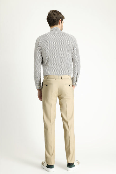 Koyu Bej 7 Drop Slim Fit Dar Kesim Likralı Klasik Kumaş Pantolon