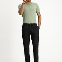 Siyah Super Slim Fit Ekstra Dar Kesim Beli Lastikli İpli Gofre Likralı Klasik Kumaş Pantolon