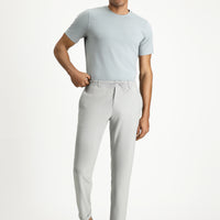 Açık Gri Super Slim Fit Ekstra Dar Kesim Beli Lastikli İpli Gofre Likralı Klasik Kumaş Pantolon