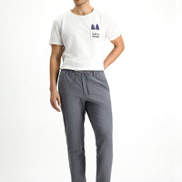 Koyu Füme Super Slim Fit Ekstra Dar Kesim Beli Lastikli İpli Gofre Likralı Klasik Kumaş Pantolon