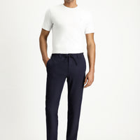 Koyu Lacivert 7 Drop Super Slim Fit Eksra Dar Kesim Beli İpli Gofre Likralı Klasik Kumaş Pantolon
