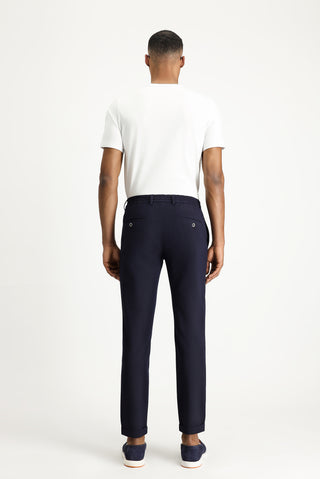 Koyu Lacivert 7 Drop Super Slim Fit Eksra Dar Kesim Beli İpli Gofre Likralı Klasik Kumaş Pantolon